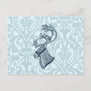 Vintage damask christmas reindeer holiday postcard