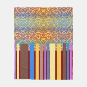 Vintage Damask Contour Wallpaper - blue violet red Fleece Blanket