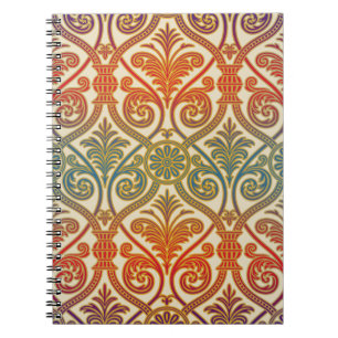 Vintage Damask Contour Wallpaper - blue violet red Spiral Notebook