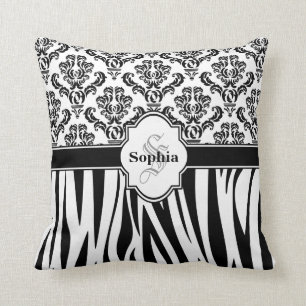 Vintage Damask Cool Zebra Stripes Cushion