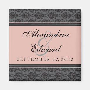 Vintage Damask Coral Wedding Favour Magnet