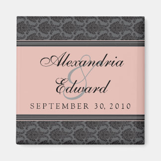 Vintage Damask Coral Wedding Favour Magnet