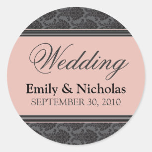 Vintage Damask Coral Wedding Invitation Seal
