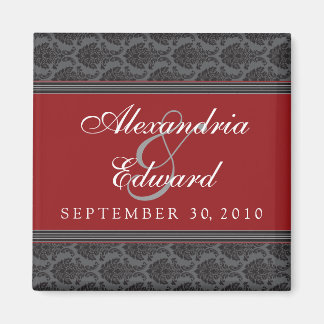 Vintage Damask Cranberry Wedding Favour Magnet