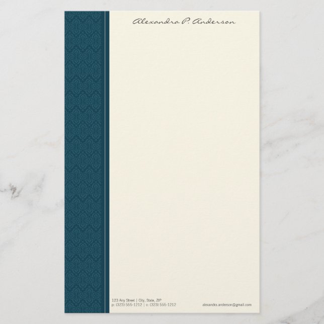 Vintage Damask Customised Aqua Designer Stationery (Front)