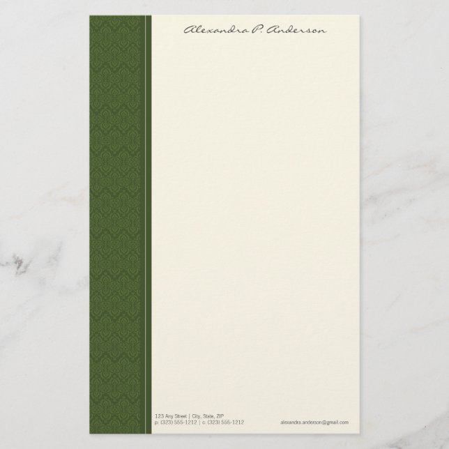 Vintage Damask Customised Lime Green Stationery (Front)