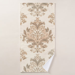 Vintage Damask Elegant Beige French Farmhouse Bath Towel