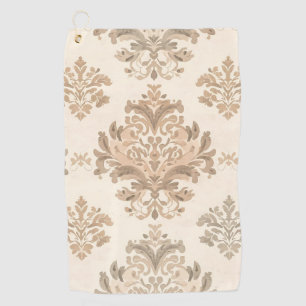 Vintage Damask Elegant Beige French Farmhouse Golf Towel