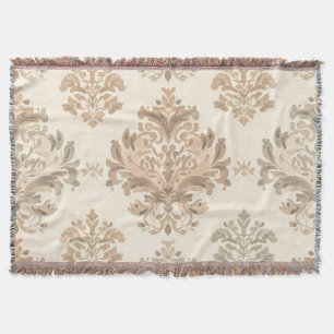 Vintage Damask Elegant Beige French Farmhouse Throw Blanket