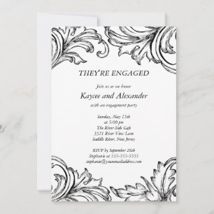 Vintage Damask Engagement Invitations Black