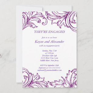 Vintage Damask Engagement Invitations Purple