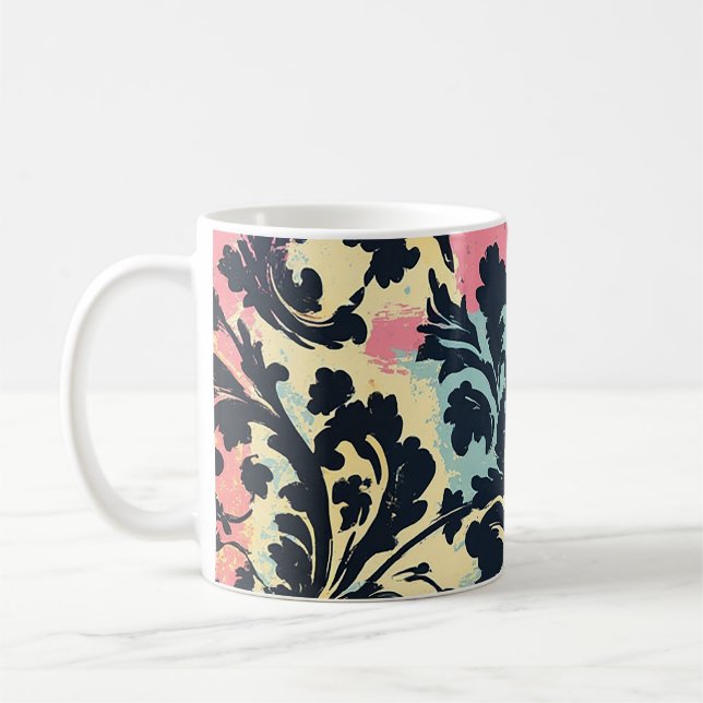 Vintage Damask Flourish Pattern Coffee Mug (Left)