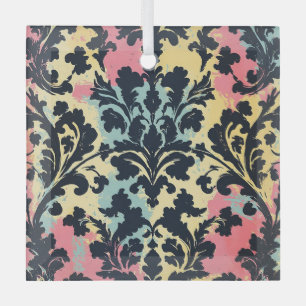 Vintage Damask Flourish Pattern Glass Tree Decoration