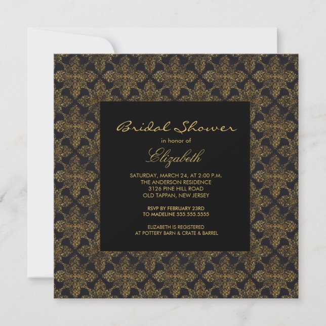 Vintage Damask Frame Bridal Shower Invitations (Front)