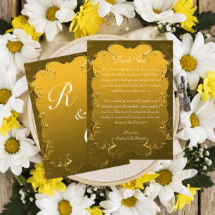 Vintage Damask Gold Wedding Thank You Card