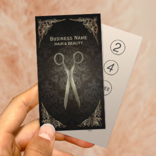 Vintage Damask Hair Salon Loyalty Punch Card