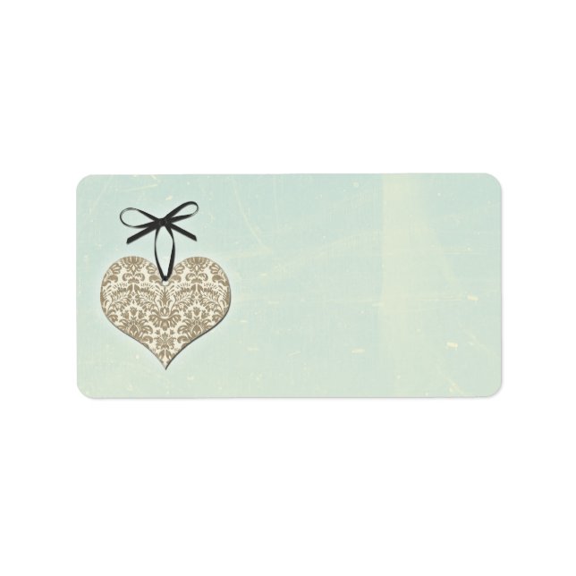 Vintage Damask Heart Mint Wedding Blank Address Label (Front)