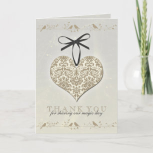 Vintage Damask Heart Silver Gold Wedding Thank You Card