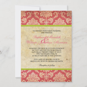 Vintage Damask Invitation in Pink and Green