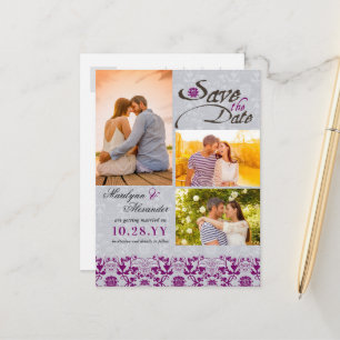 Vintage Damask Lace Orchid Photo Save The Date Announcement Postcard