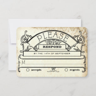 Vintage Damask Modern Typography Wedding RSVP Card