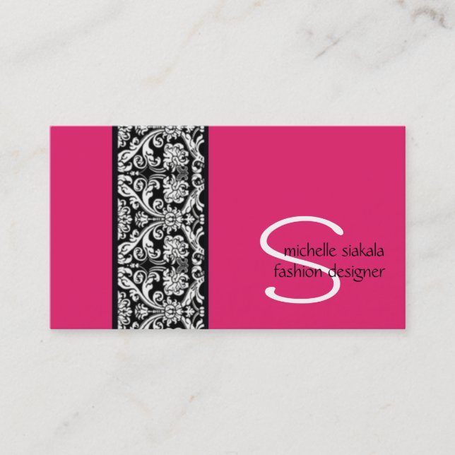 vintage; damask monogram business card (Front)