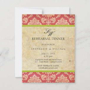 Vintage Damask Monogram Rehearsal Dinner Card