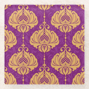Vintage Damask Ornamental Pattern. Glass Coaster