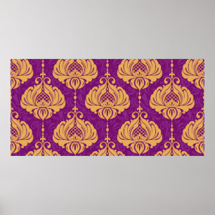 Vintage damask ornamental seamless pattern poster