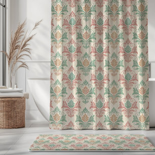 Vintage Damask Pattern Dusty Rose Mint Green Beige Shower Curtain