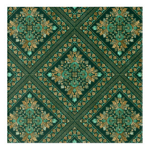 Vintage Damask Pattern - Emerald green and gold Acrylic Print
