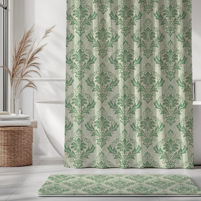Vintage Damask Pattern Green Botanical Shower Curtain (Creator Uploaded)