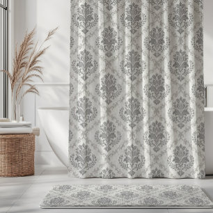 Vintage Damask Pattern Grey Shower Curtain