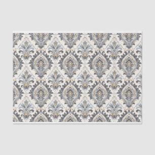 Vintage Damask Pattern in Shades of Blue and Beige Tissue Paper