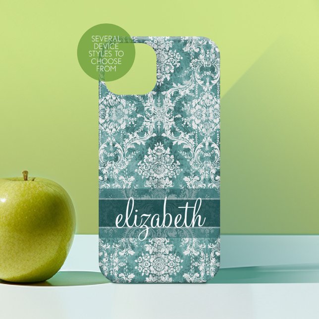 Vintage Damask Pattern with Grungy Finish (Personalized Phone Case with Custom Photos Text - Choose a Device Style)