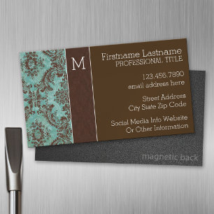 Vintage Damask Pattern with Monogram Magnetic Business Card