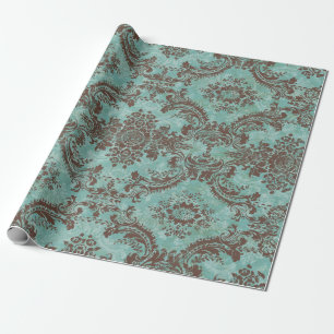 Vintage Damask Pattern with Monogram Wrapping Paper