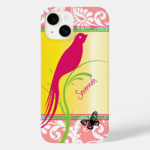 Vintage Damask Pink Swallow Bird Butterfly Case-Mate iPhone 14 Case