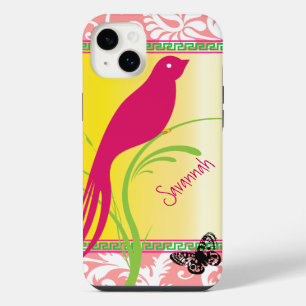 Vintage Damask Pink Swallow Bird Butterfly iPhone 14 Plus Case