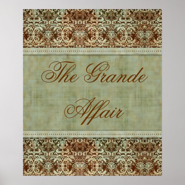 Vintage Damask Poster Brown Green (Front)