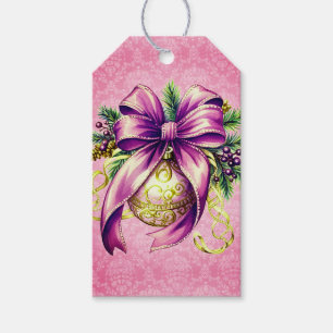 Vintage Damask Purple Pink Ornaments Christmas  Gift Tags