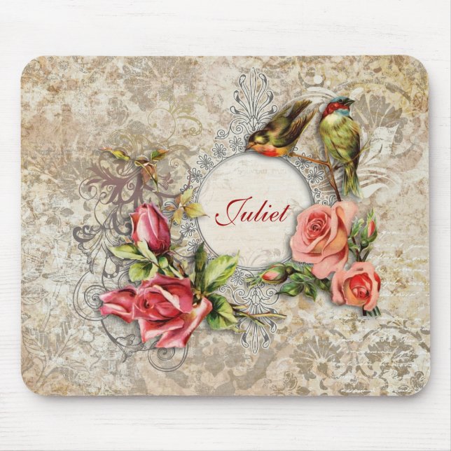 Vintage Damask Rose Mousepad (Front)
