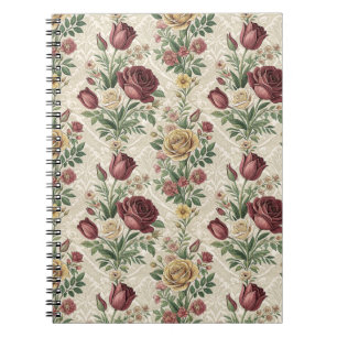 Vintage Damask Rose & Tulip Floral Pattern Artwork Notebook