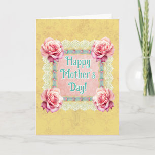 Vintage Damask Roses Lace Personalised Card