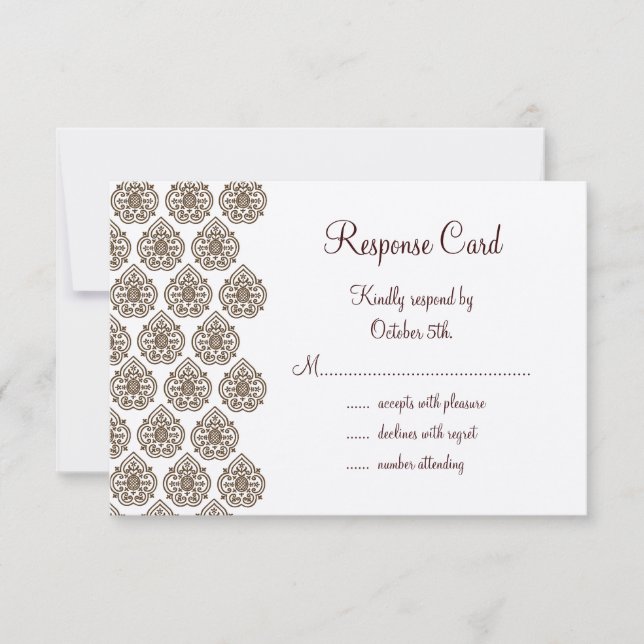 Vintage Damask RSVP on champagne Card (Front)