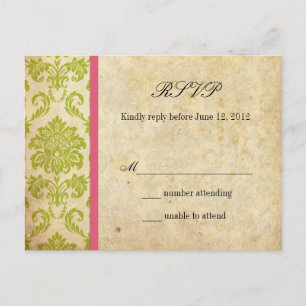Vintage Damask RSVP Postcard in Pink and Green