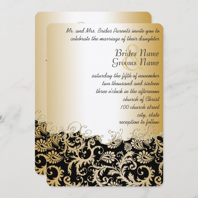 Vintage Damask Rustic Brown Paper Invitation (Front/Back)