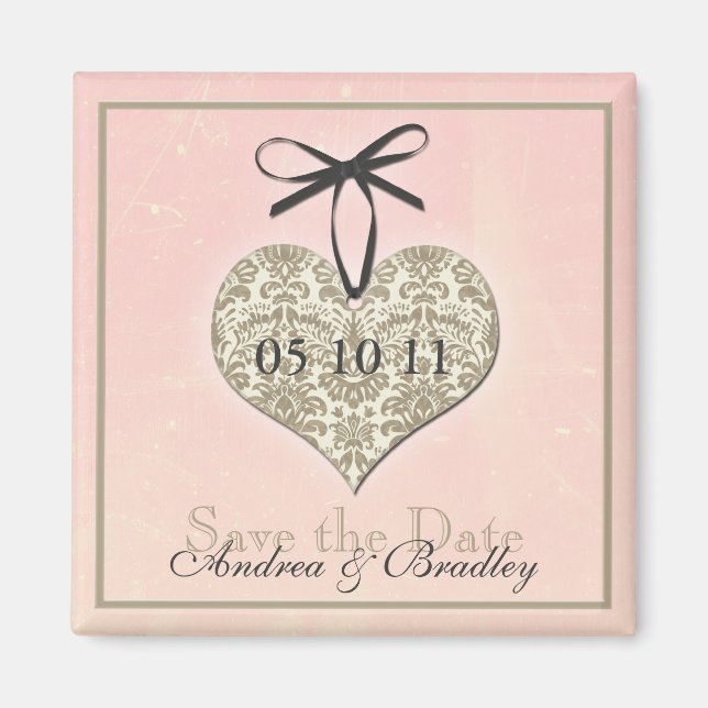 Vintage Damask Save the Date Magnet (Front)