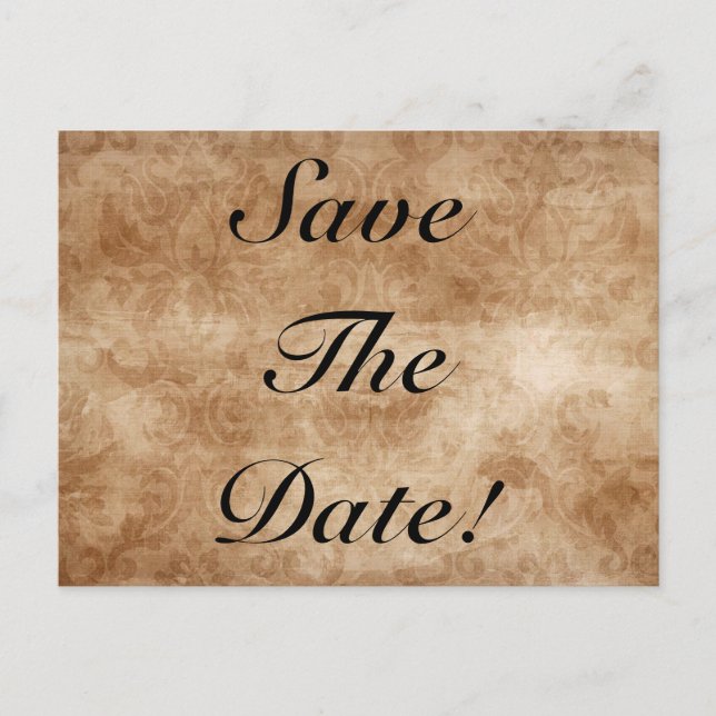 Vintage Damask Save The Date! Postcards (Front)