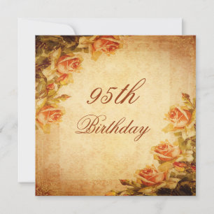 Vintage Damask Shabby Chic Peach Roses 95th Invitation